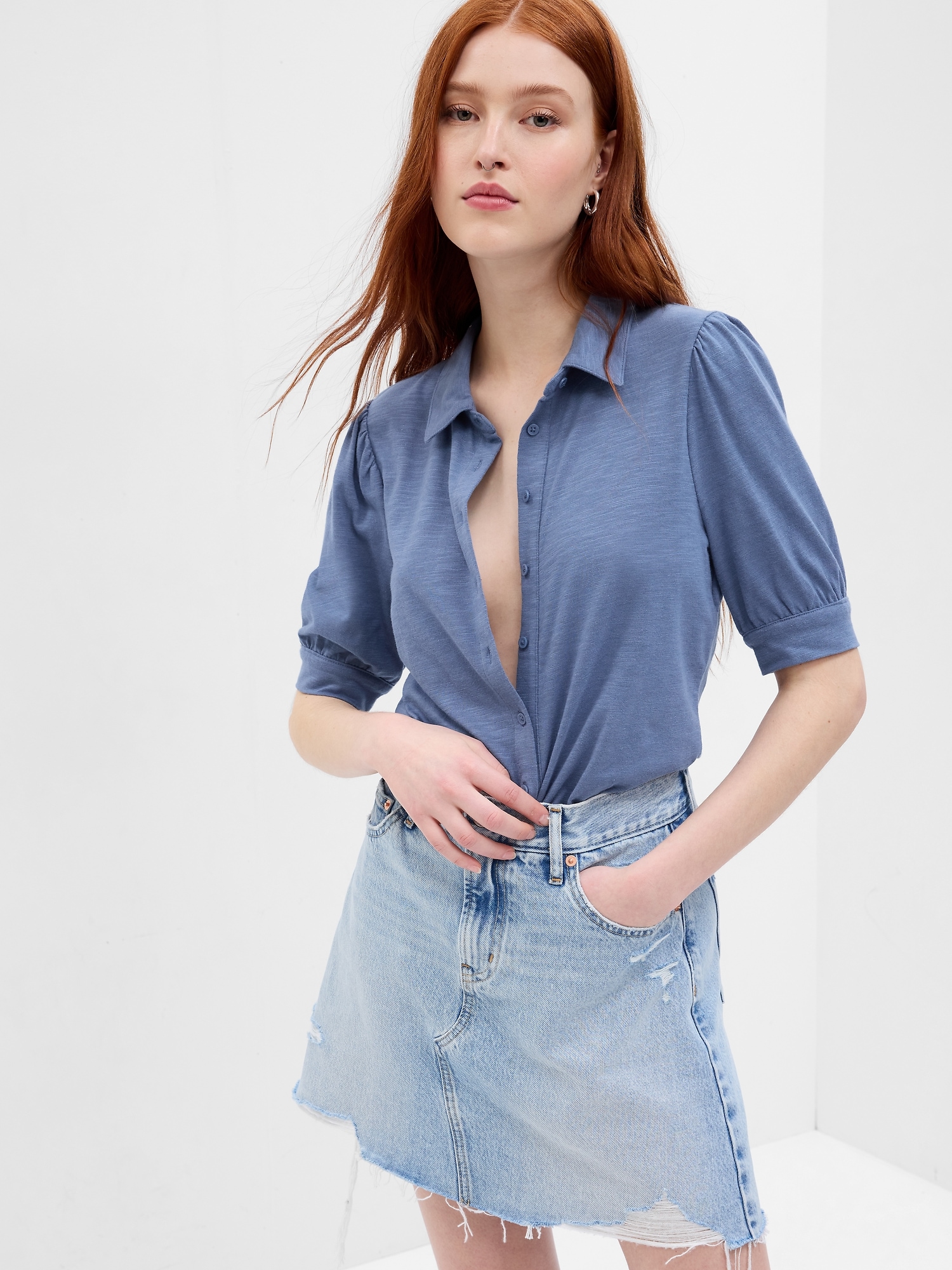 Gap Puff Sleeve Shirt blue. 1