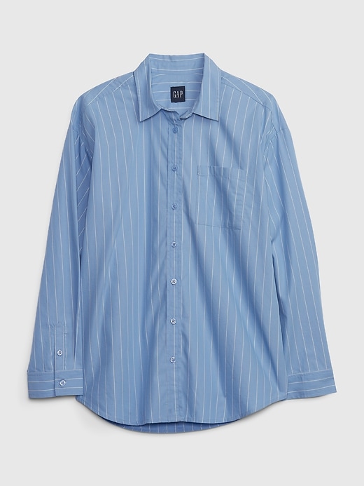 Organic Cotton Oversized Stripe Poplin Shirt | Gap