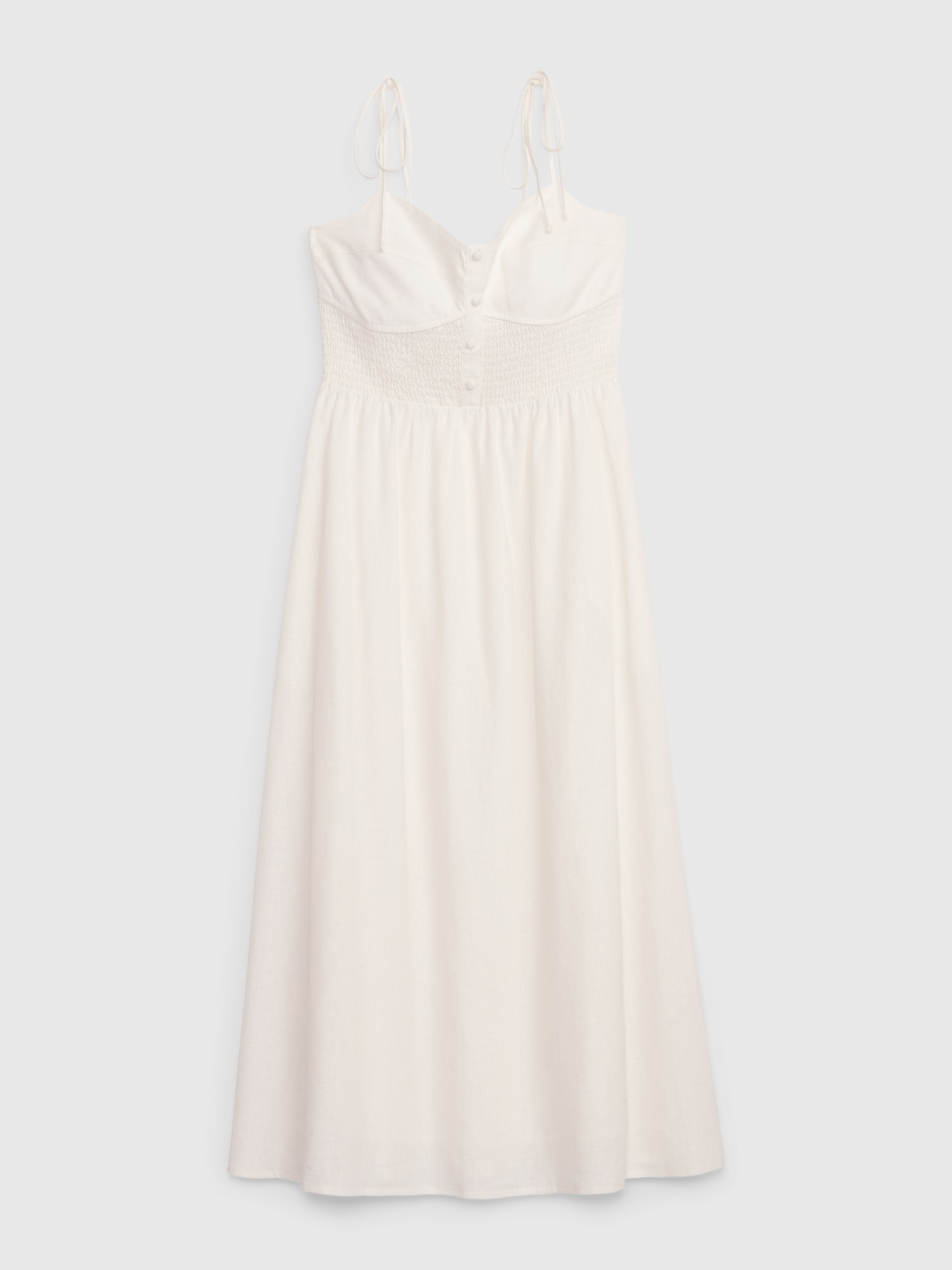 AMOUR Strappy Corset Style Midi Dress with Lace Up Back Detail (Ivory White  Linen)