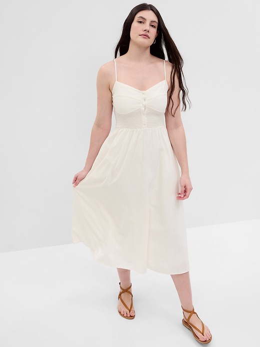 Image number 4 showing, Linen-Blend Corset Midi Dress