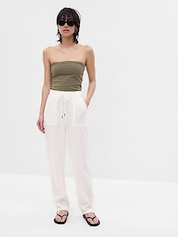 Mid Rise Satin Wide-Leg Cargo Pants