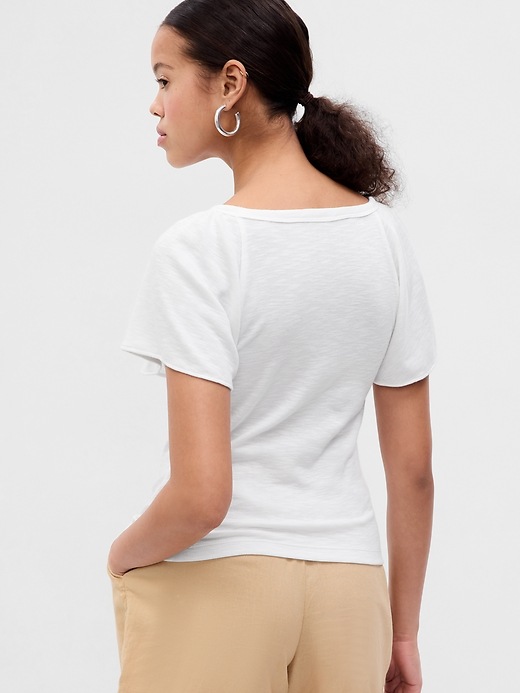 Image number 2 showing, Essential Rib Flutter Sleeve Button-Front Top