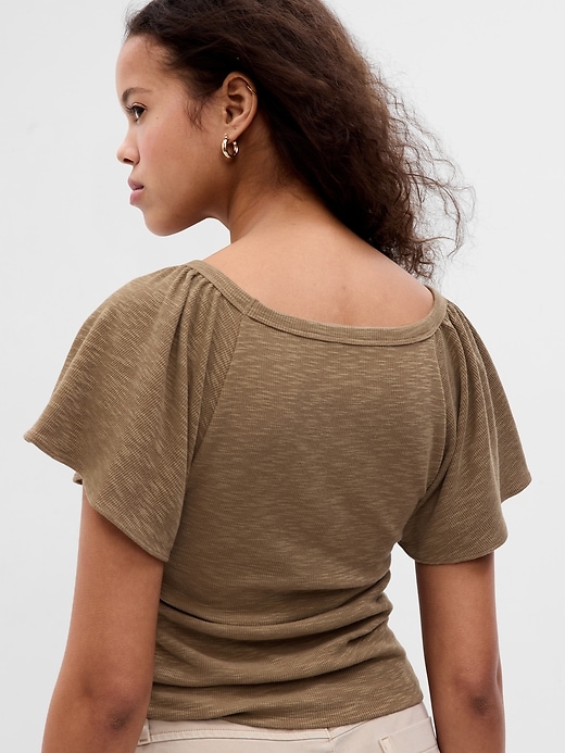 Image number 2 showing, Essential Rib Flutter Sleeve Button-Front Top