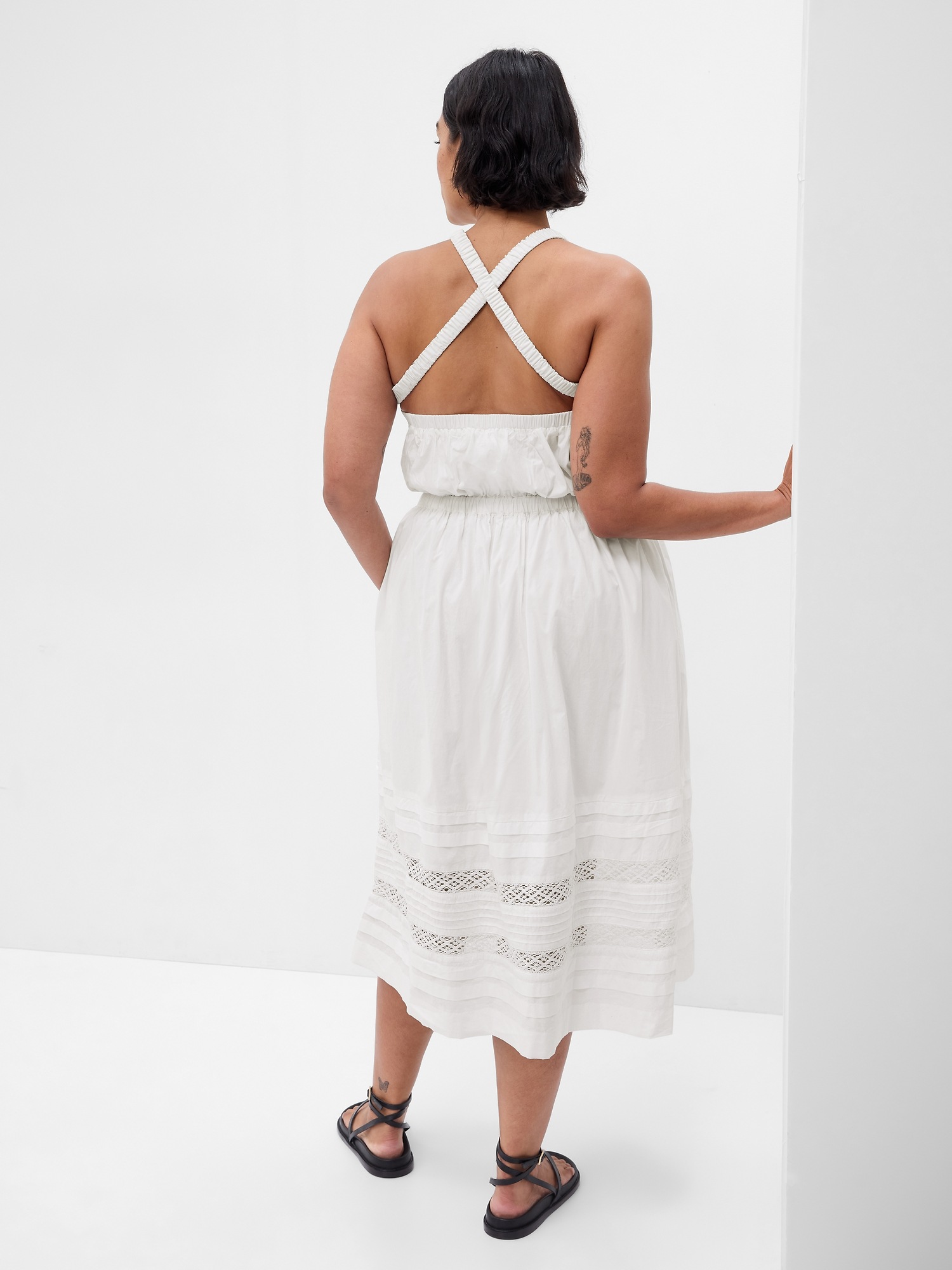 Lace Cross-Back Midi Dress | Gap