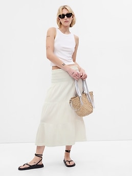 Smocked Tiered Midi Skirt | Gap