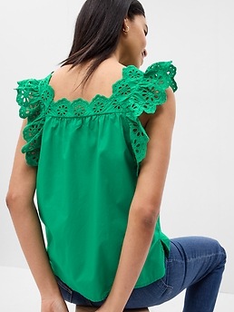 Ruffle Sleeve Eyelet Shirt