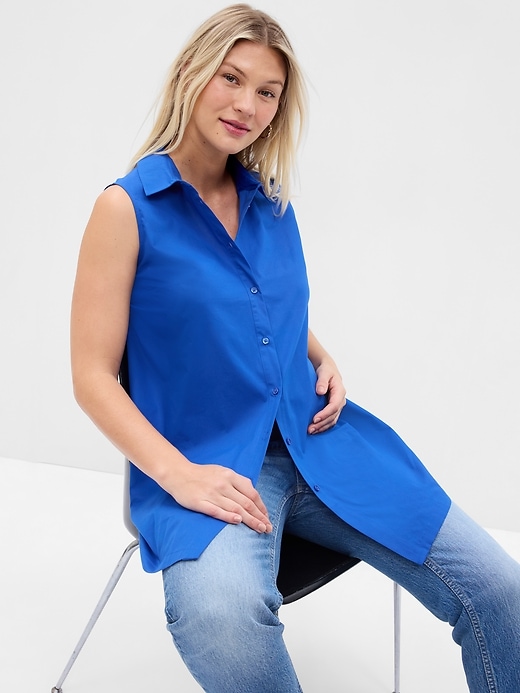 Image number 6 showing, Maternity Poplin Button-Down Tank Top