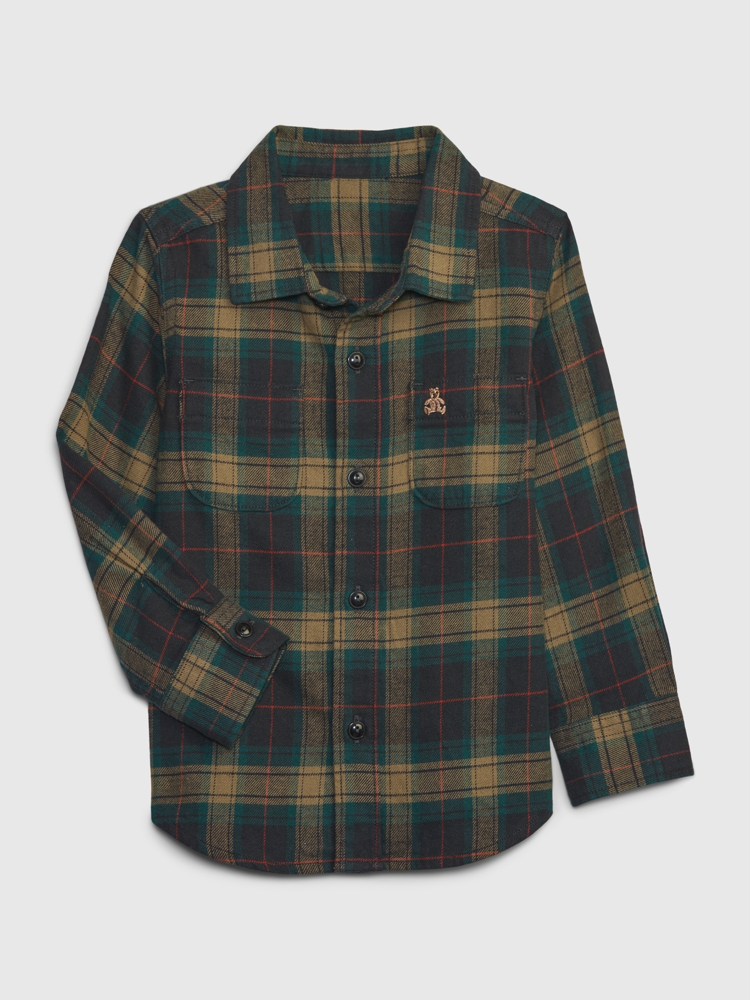 Cotton Flannel Shirt - Green/checked - Kids