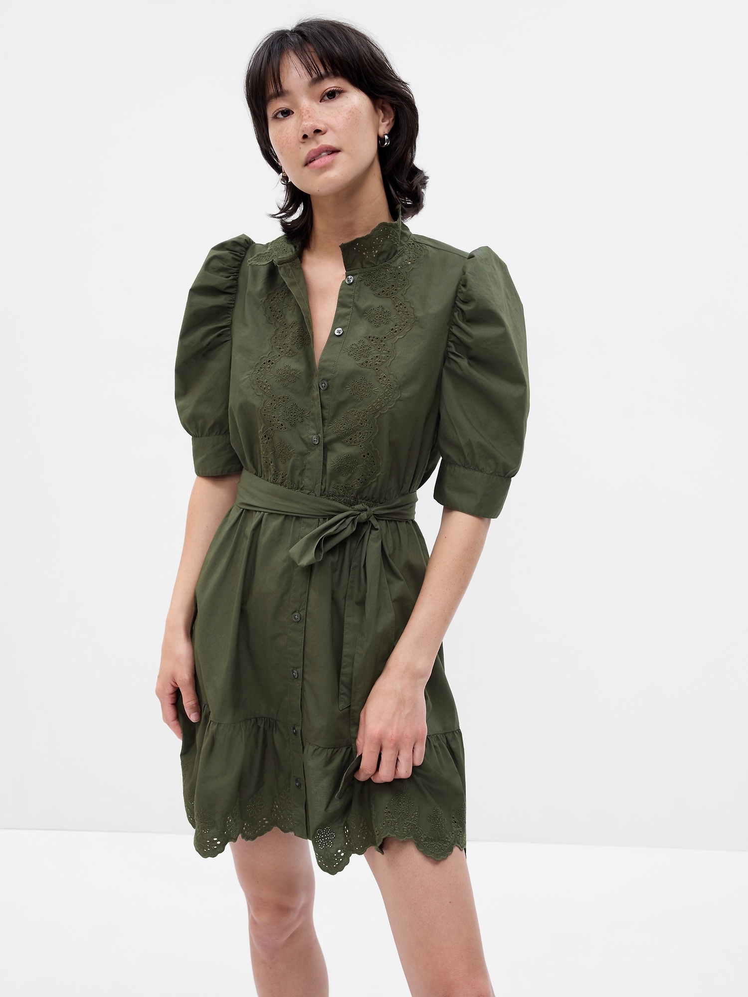 Puff Sleeve Eyelet Mini Dress