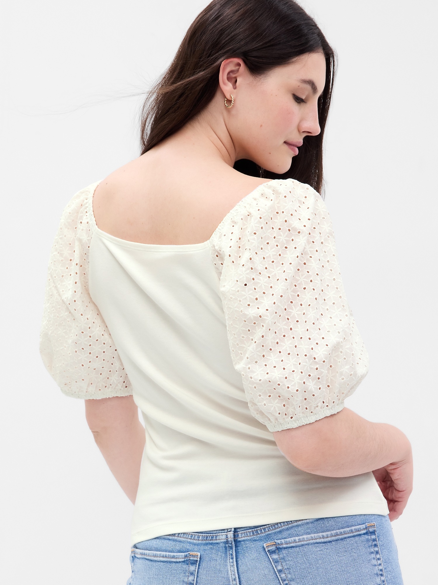 Modern Eyelet Puff Sleeve Sweetheart T-Shirt | Gap