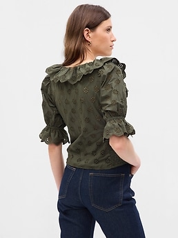 Ruffle eyelet sales top