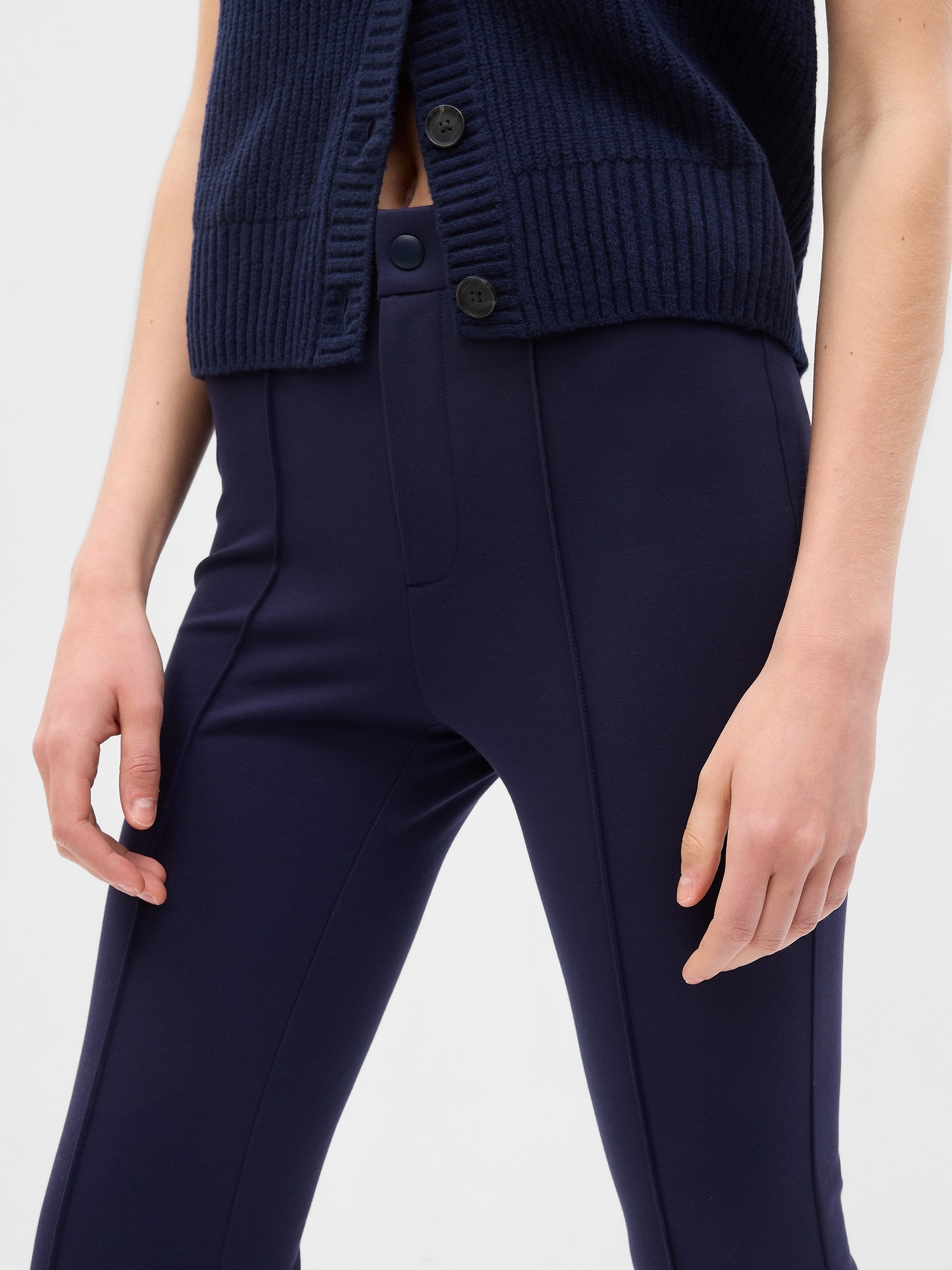 Women Mid-Rise Waist-Belt Navy Blue Pants