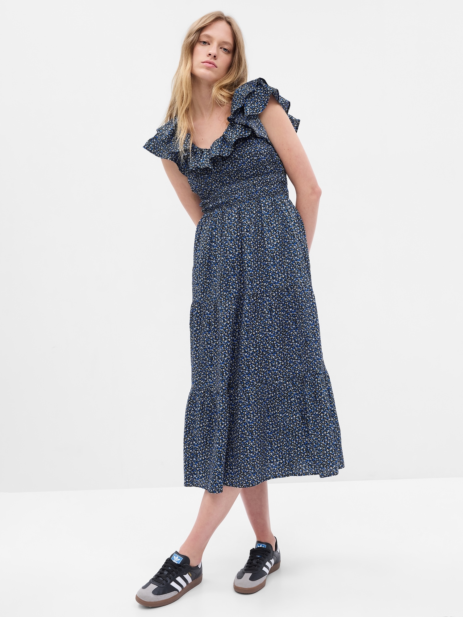 Flutter Sleeve Smocked Midi Dress Gap 1618