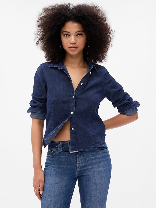 Image number 1 showing, Cropped Denim Shirt