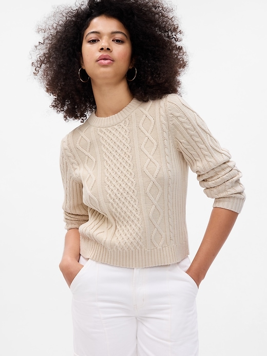 Image number 1 showing, Cropped Cable-Knit Sweater