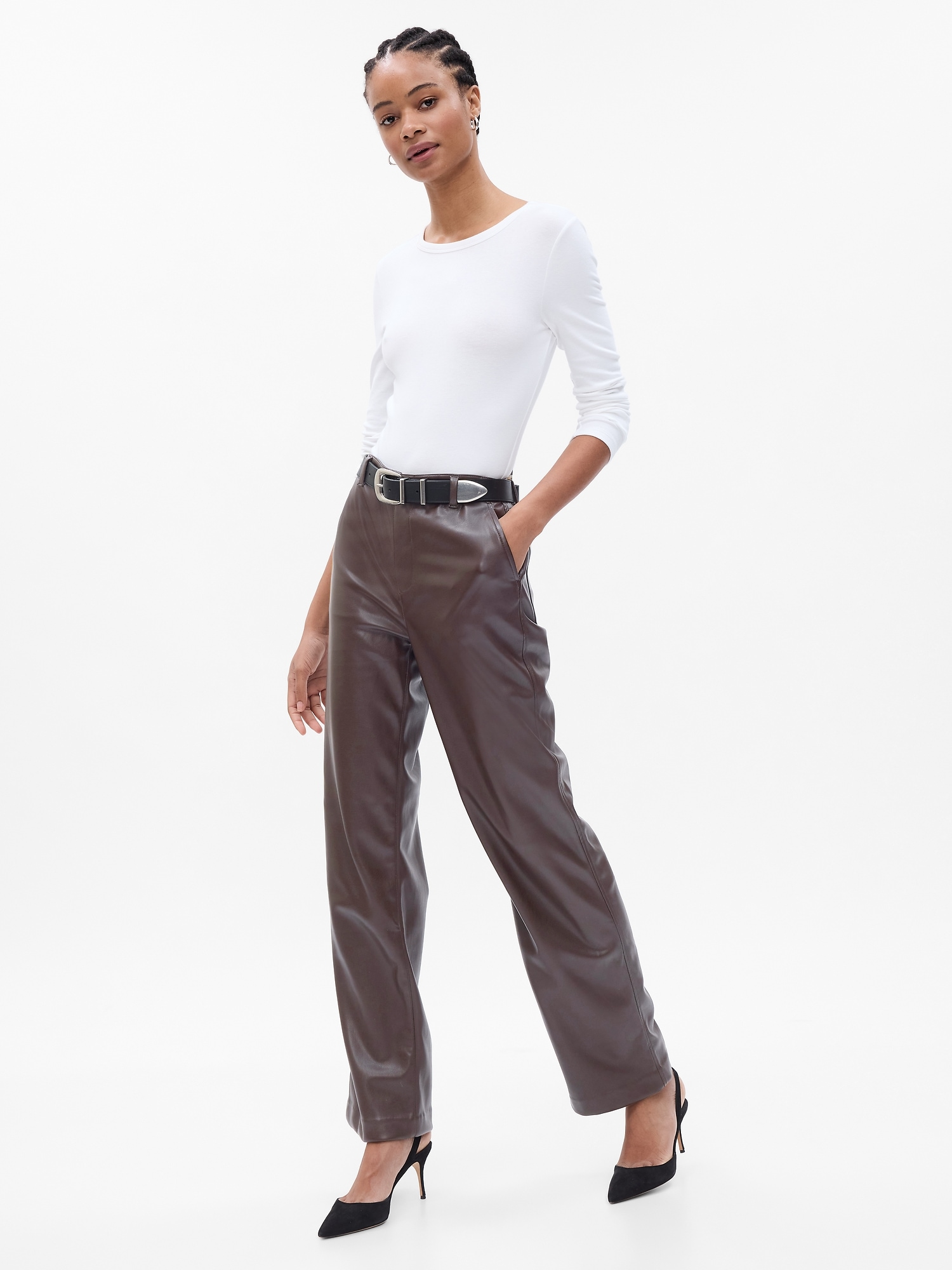 Softlyzero™ Faux Leather Mid Rise Side Pocket Foil Print Stretchy Wide Leg  Yoga Pants