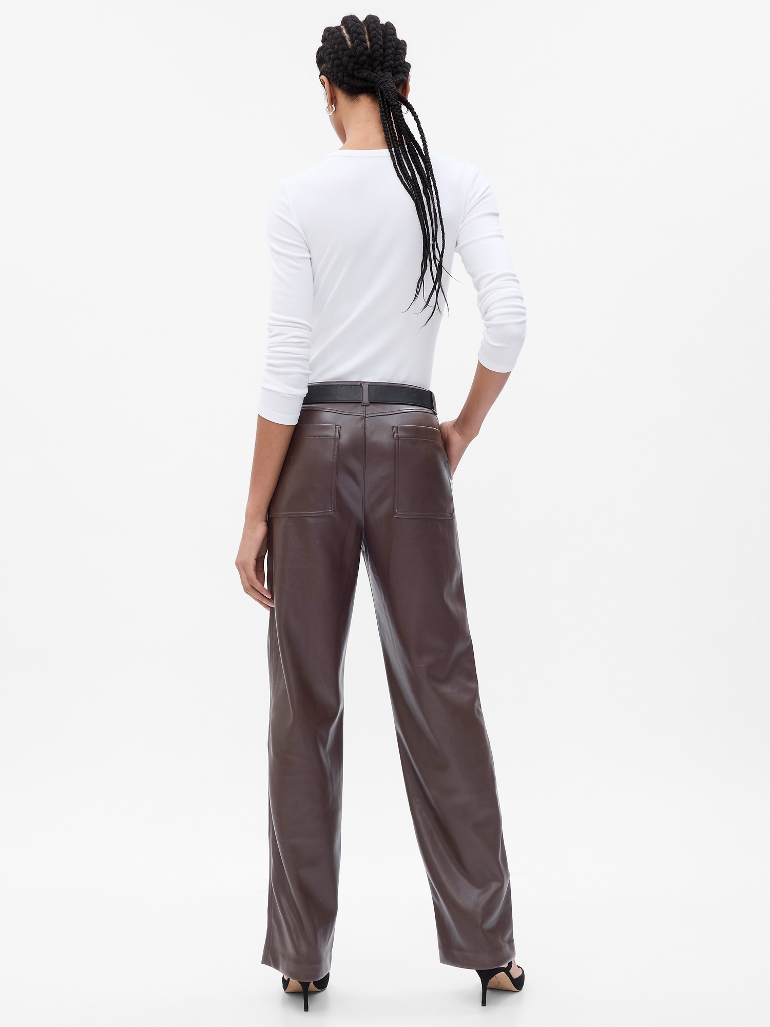 Caché Tan Leather Pants, Size 8
