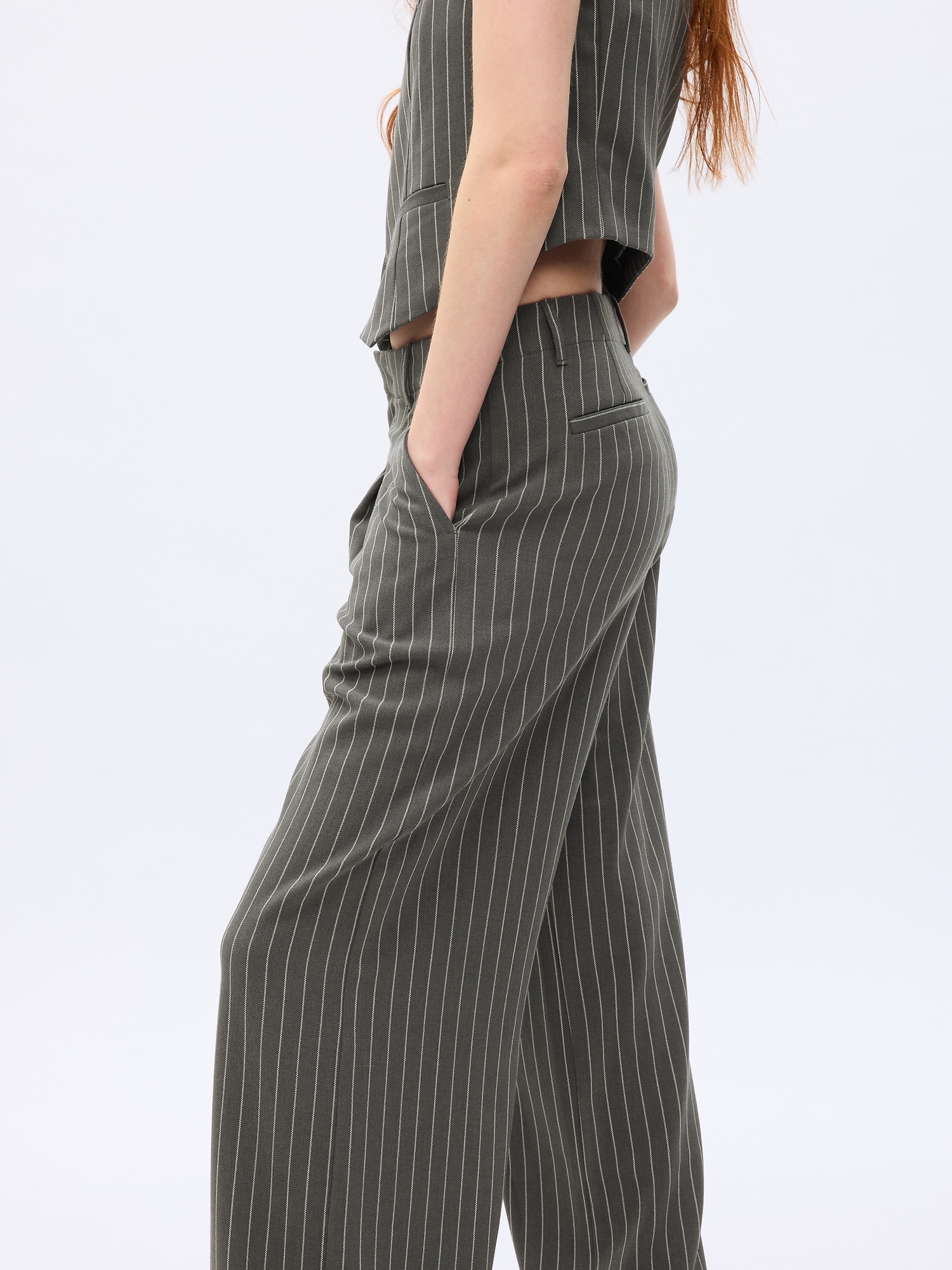 Solid Color Pleated Wide Leg Pants for Women Elastric High Waist
