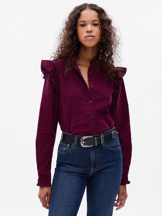 Image number 1 showing, Corduroy Ruffle Shirt