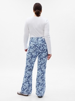 Women Flower Pants, Denim Baggy Trousers, Floral Jean Pants, Light Blue  Flare Jean Pants, Flower Trousers 