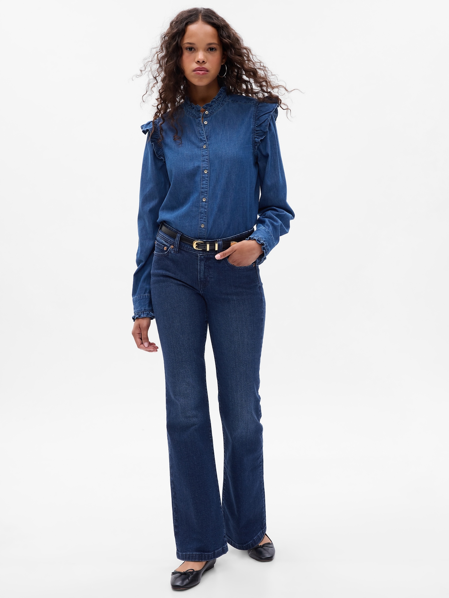 Women's Low-Rise Medium Wash Flare Jeans, Women's Sale