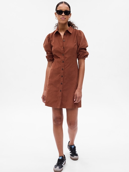 Image number 3 showing, Puff Sleeve Corduroy Mini Dress