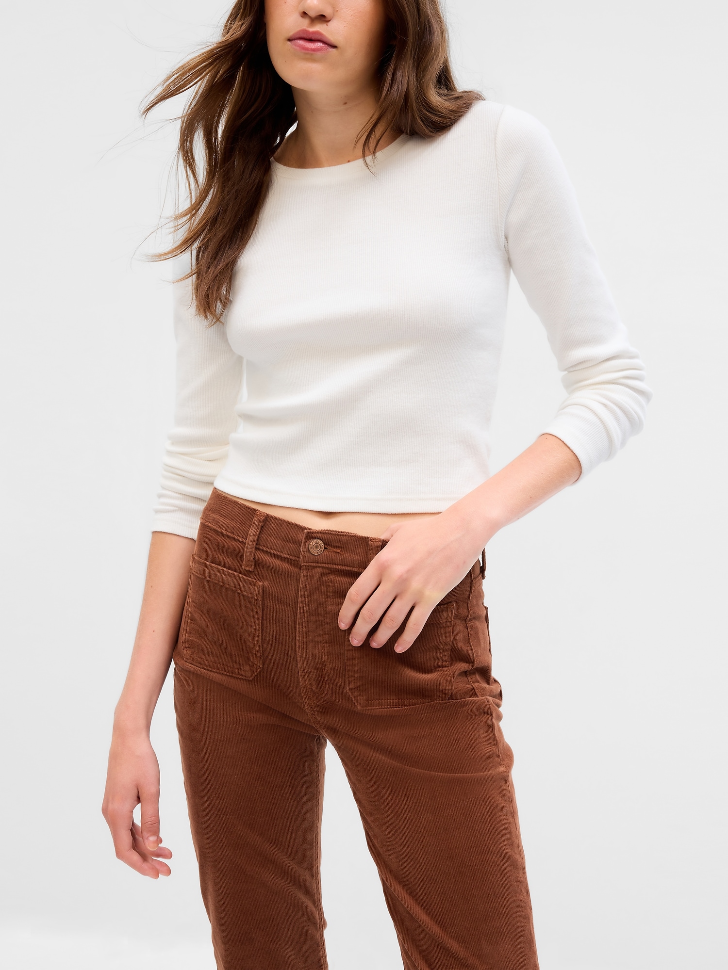 WEST OF MELROSE Womens Corduroy Flare Pants - CHESTNUT