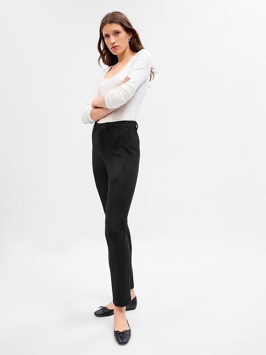 Image number 1 showing, Mid Rise Vegan Suede Skinny Pants