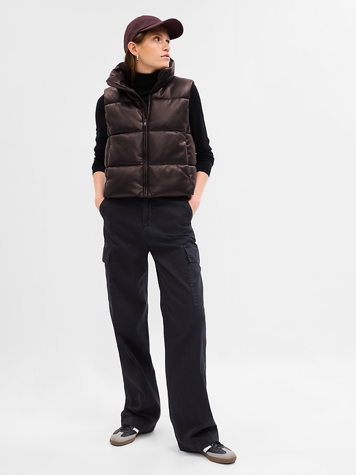 Image number 7 showing, Vegan Leather Cropped Puffer Vest