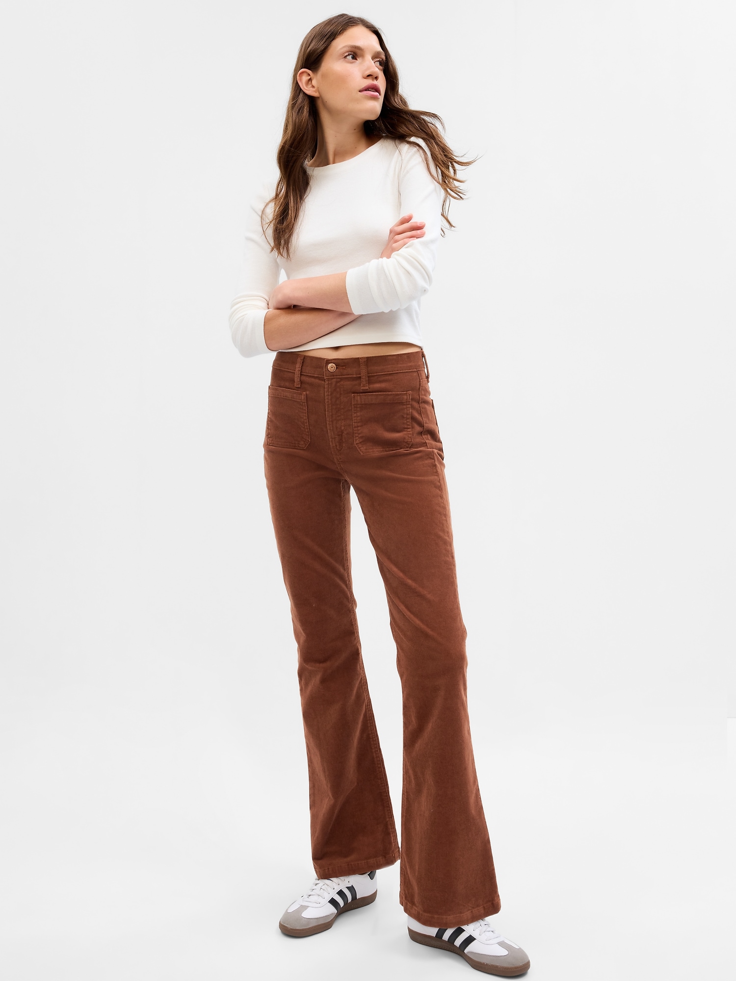 High Rise Corduroy Pants for Women Flare Pull On Plus Size Slim Fit 70s  Fall Casual Stretch Pants Wide Leg : : Clothing, Shoes &  Accessories