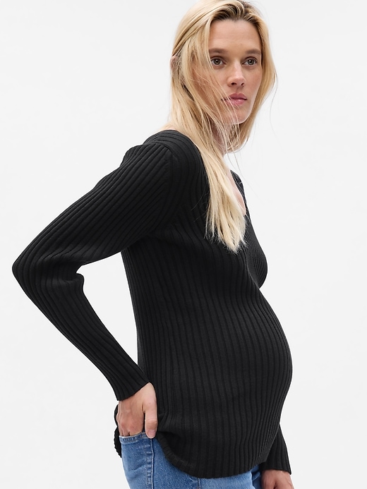 Image number 2 showing, Maternity Lightweight V-Neck Rib Sweater