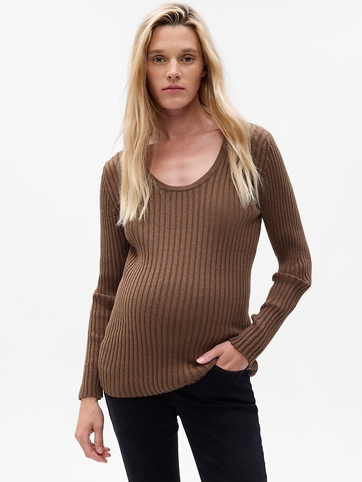 Image number 1 showing, Maternity Lightweight V-Neck Rib Sweater