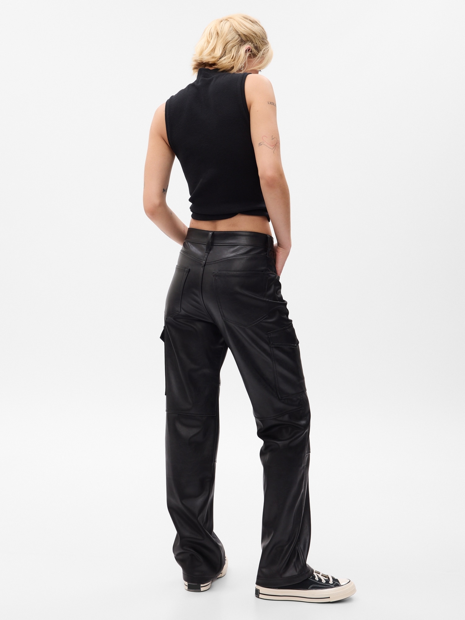 Fashion (Black 1)Women Faux Leather Cargo Pants Jogger Thick Tummy