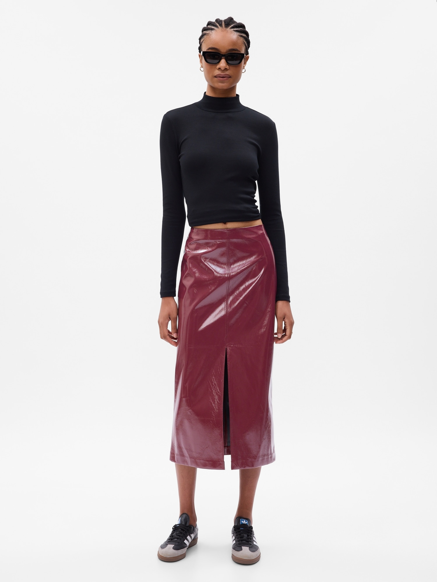 Gigi Faux Leather Midi Skirt Greys