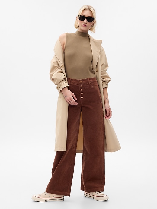 Fashion (coffee-thicken)Wide Leg Pants Women Baggy Corduroy Preppy Plaid  Cuffs High Waist Leisure Trousers Female Fall Winter Thick  ThickeningStudents DOU @ Best Price Online