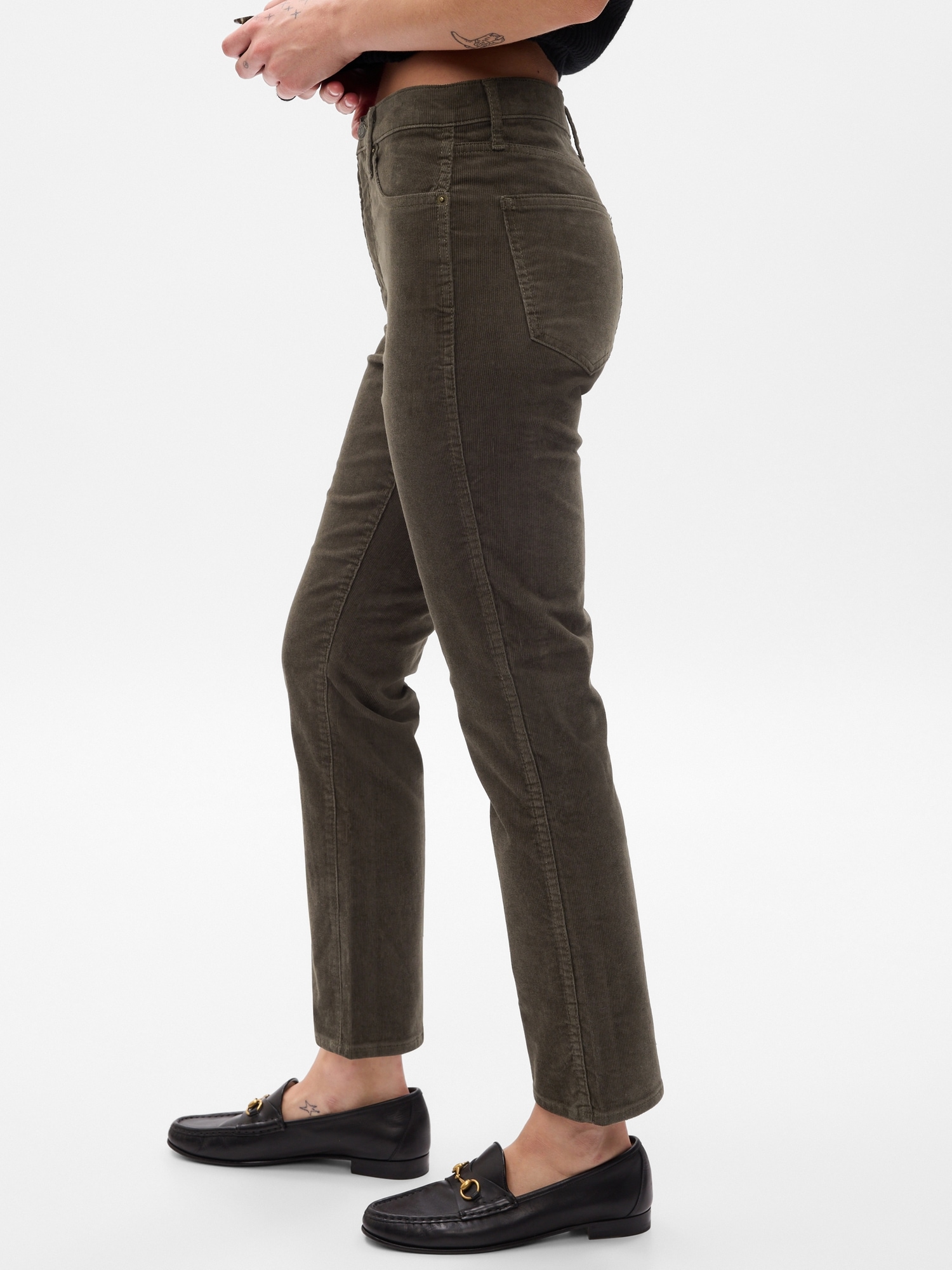 BLAIRE HIGH RISE ANKLE SLIM STRAIGHT CORDUROY PANTS SHELL