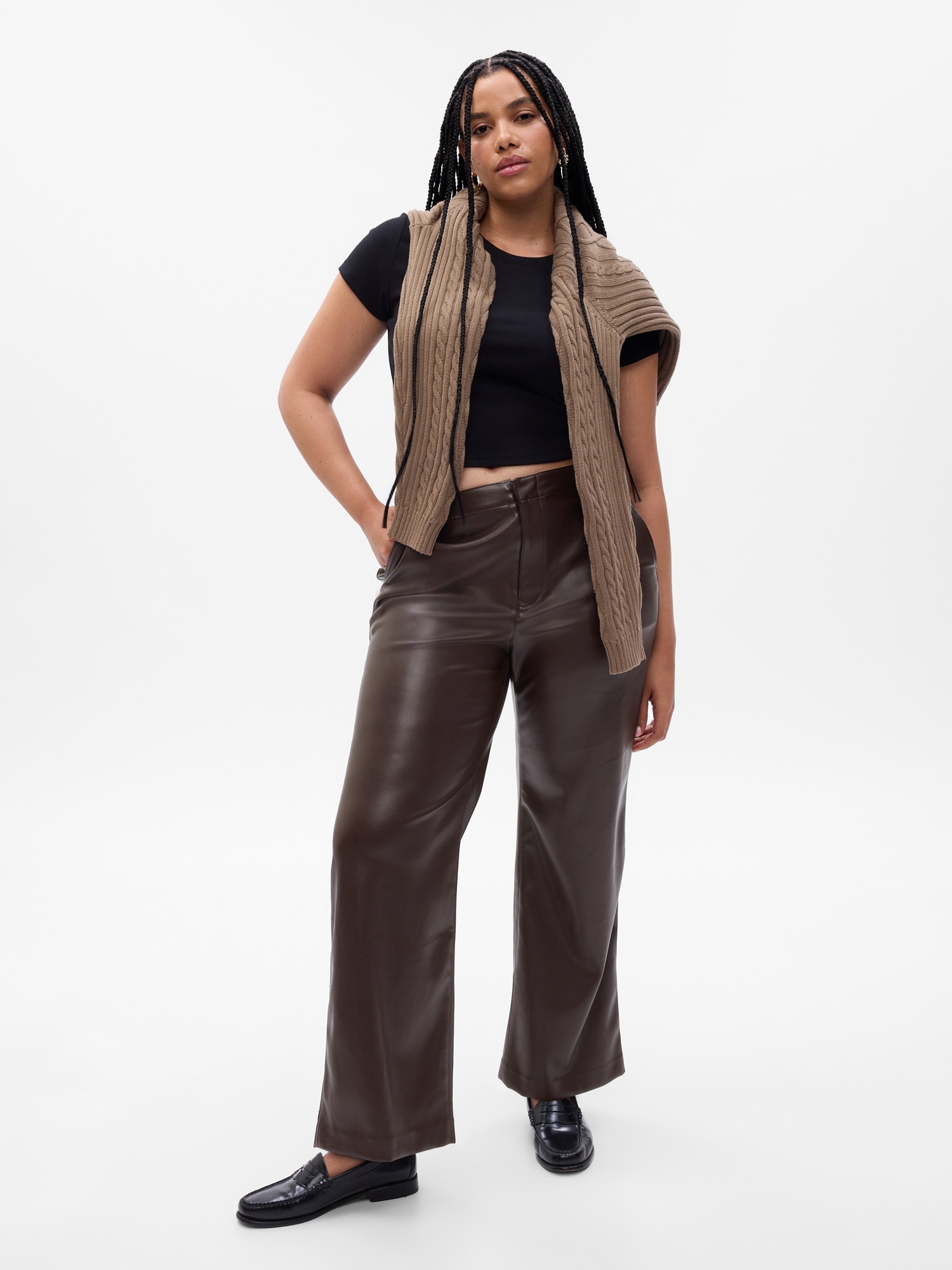 Mid-Rise Flared Leather Trousers