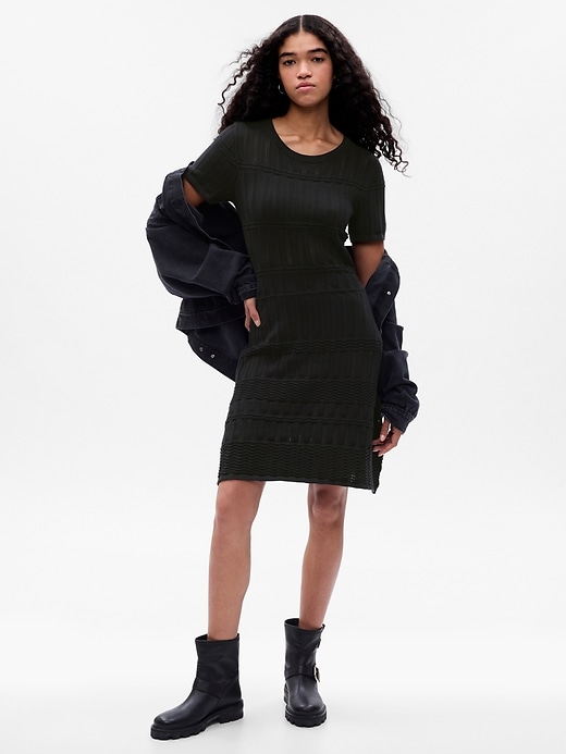 Image number 1 showing, Pointelle Mini Sweater Dress