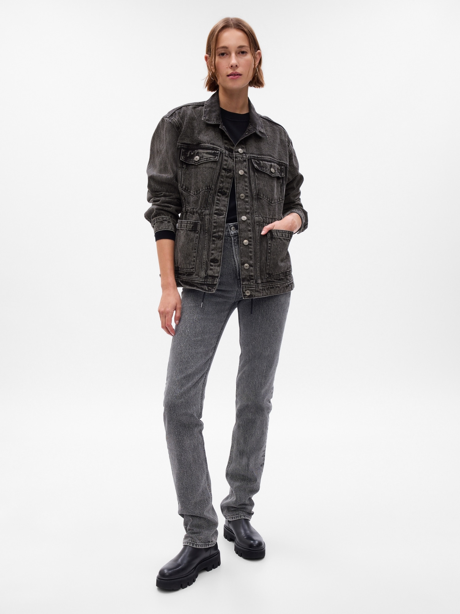 Gap womens black denim jacket hotsell