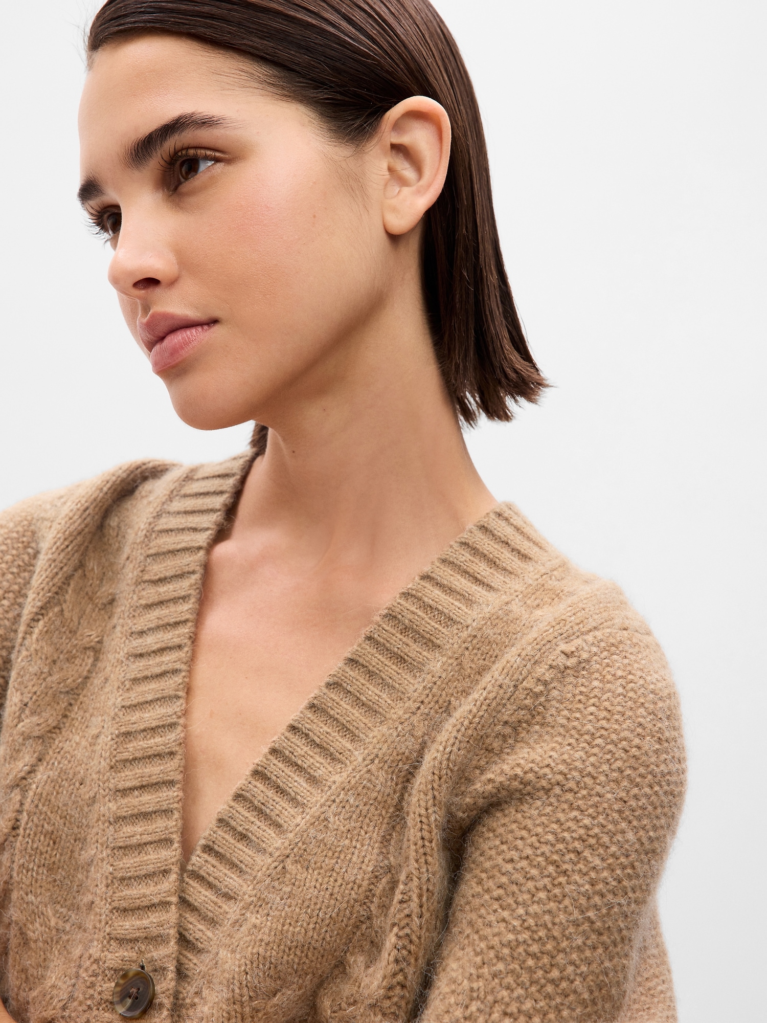 Cable Detail Cardigan And Cami Sweater Set Sesame