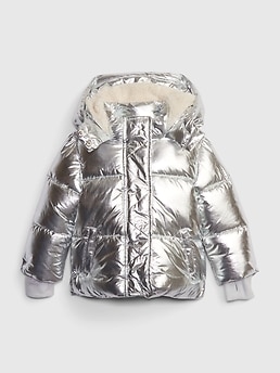 HOST PICK 🪐 Fabletics Arden Silver Metallic Puffer Jacket Coat L - NWOT