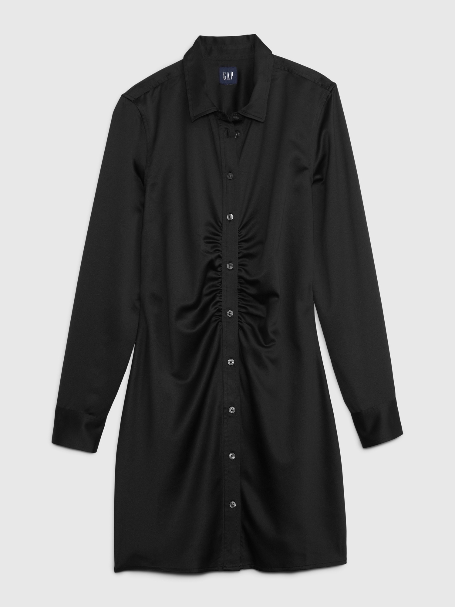 Satin Ruched Mini Shirtdress