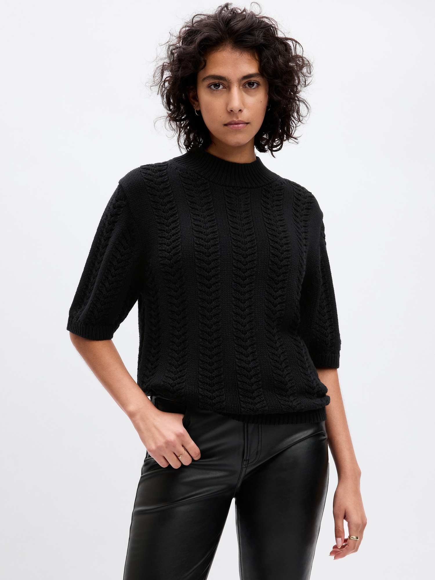 Pointelle Mockneck Sweater