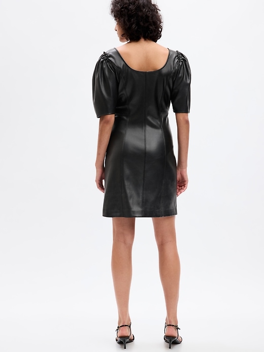 Image number 2 showing, Vegan Leather Puff Sleeve Mini Dress