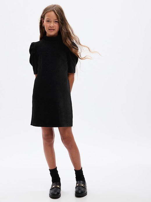 Kids Puff Sleeve Velvet Rib Dress