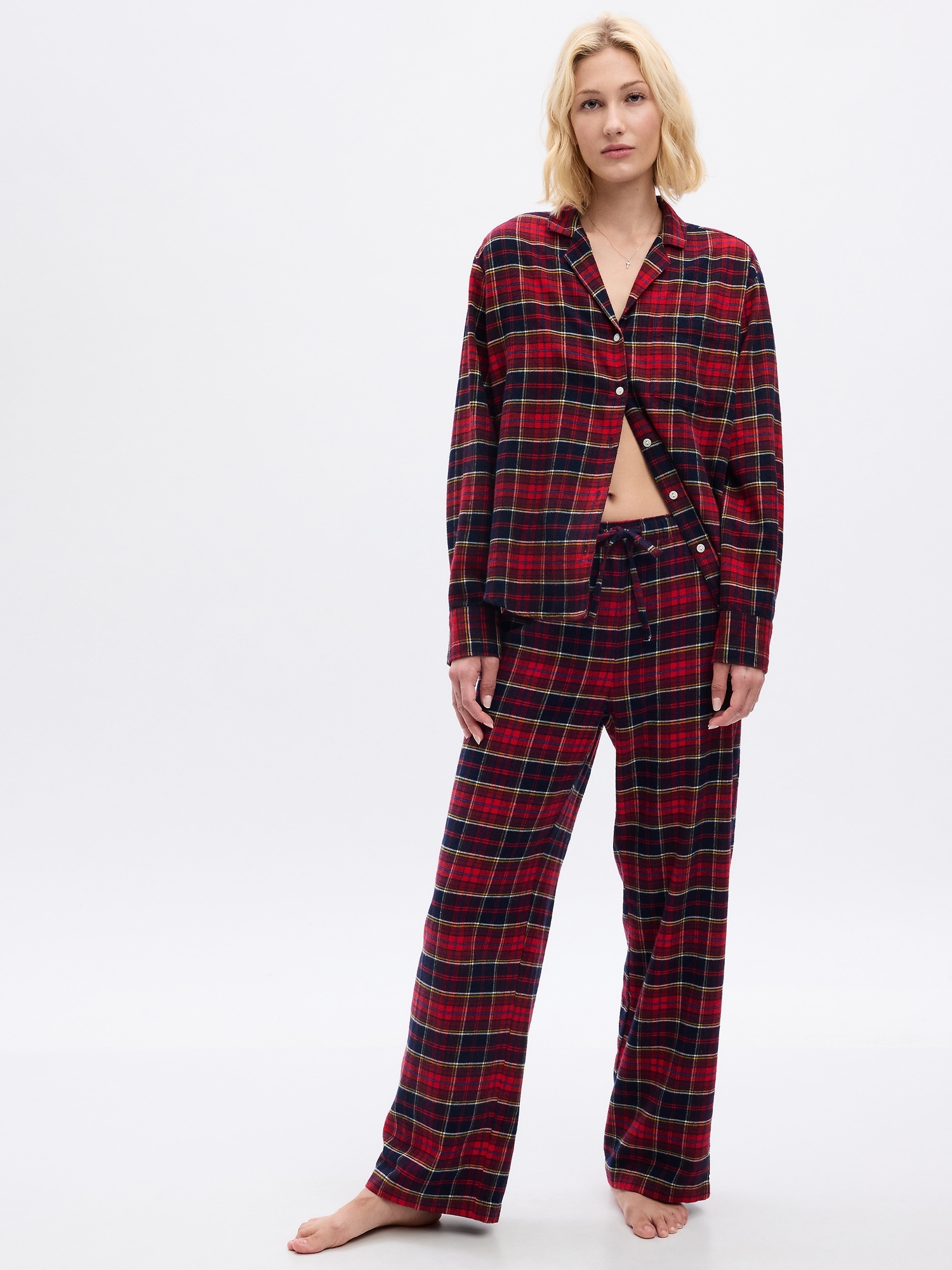 Women's Red & Black Plaid Flannel Pajama Sets
