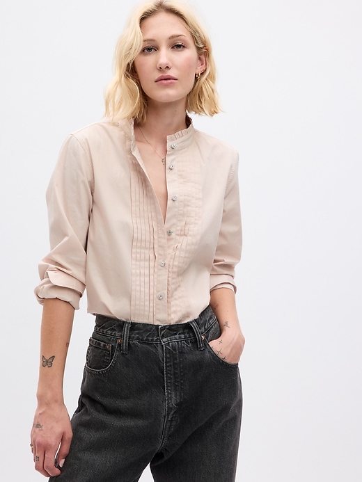 Women's Cotton Shirts, Pin Tuck Blouse