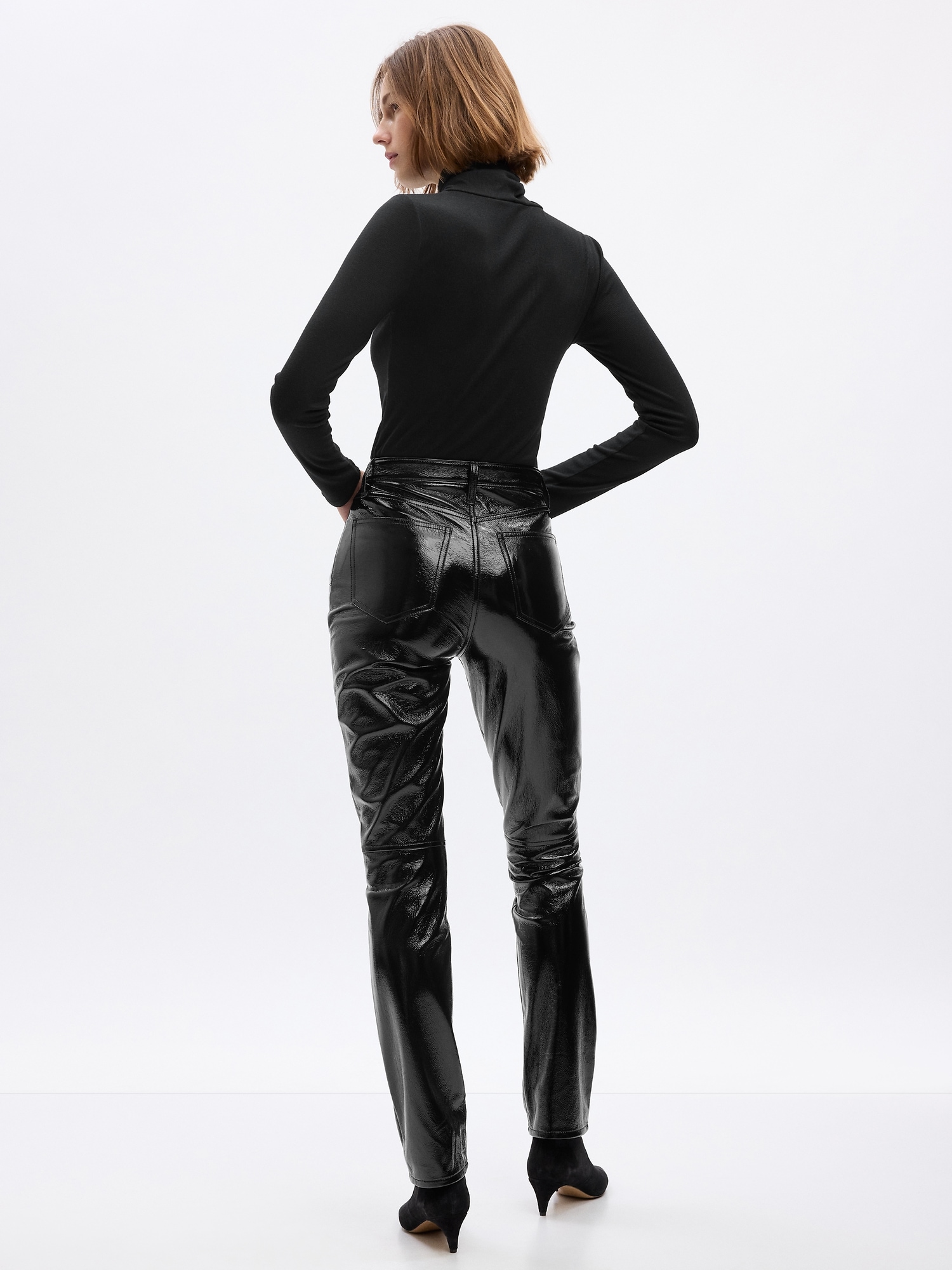 JDEFEG Petite Leather Pants for Women Womens High Waisted Slim