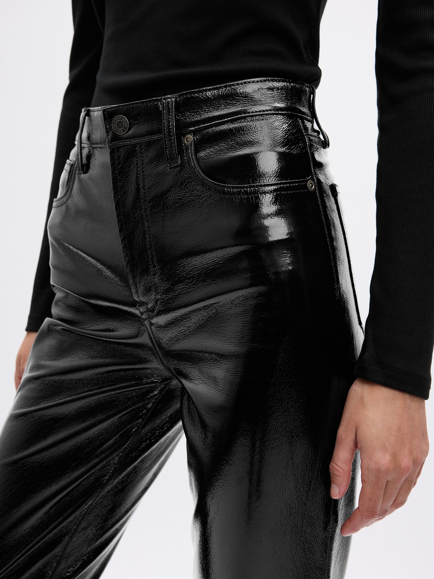 No Slit Faux Patent Leather Pants