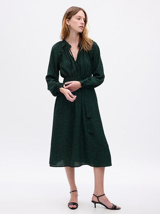 Image number 7 showing, Satin Tie-Neck Midi Dress